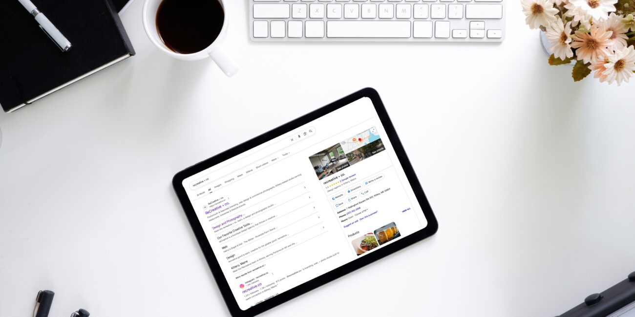 iPad displaying Google search results for recreative + co.